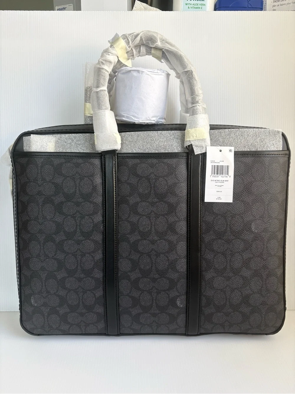 Coach Metropolitan Slim Briefcase in Signature CanvasCharcoal /Black NWT